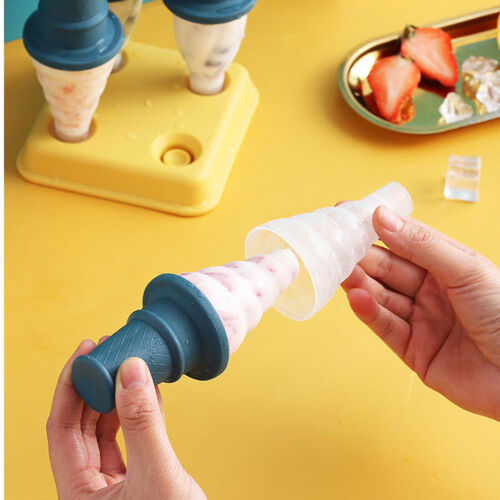 4Pcs Set Ice-cream Cone Mold Food Grade PP Popsicle Molds Frozen Mould Ice Tray - Fresh Stock Dated February 2026