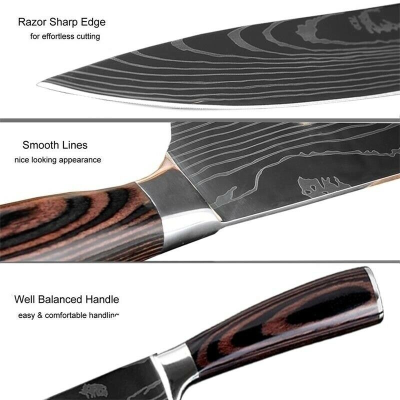 5 Piece Kitchen Knives Set Stainless Japanese Damascus Pattern Steel Chef Knife - Fresh Stock Dated January 2026