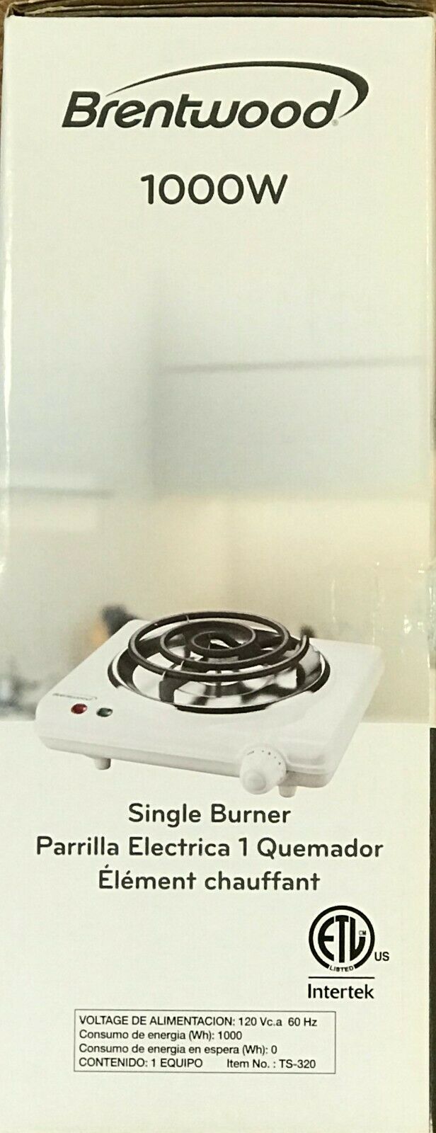 Brentwood Appliances TS-320 Electric Single Burner, 1000 Watts, White - Fresh Stock Dated February 2026