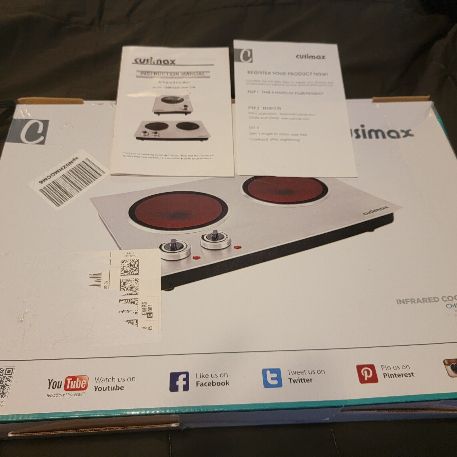 Cusimax CMHPC802019 1800W Double Hot Plate Burner -  Silver Countertop Unit - Fresh Stock Dated February 2026