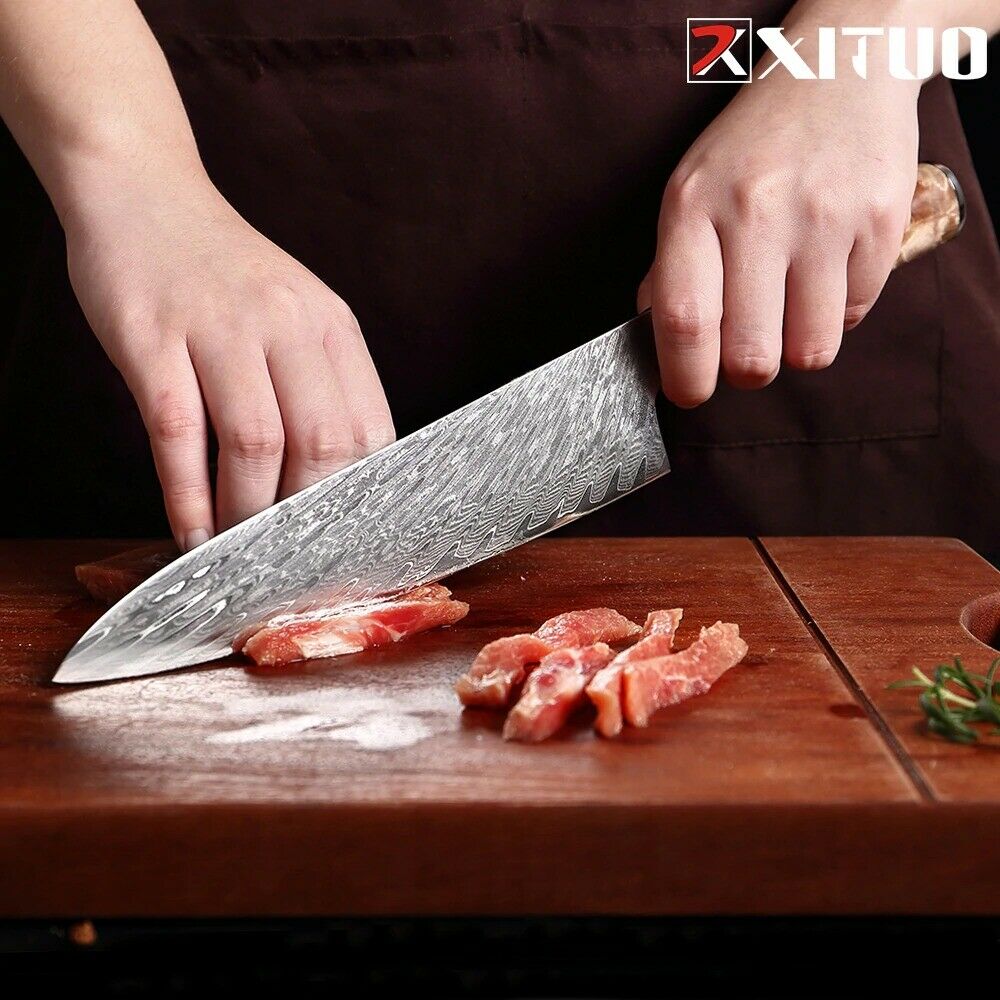 Kitchen Knives Damascus Steel VG10 Chef Knife Blue Resin Wood Hand Cooking Tool - Fresh Stock Dated January 2026