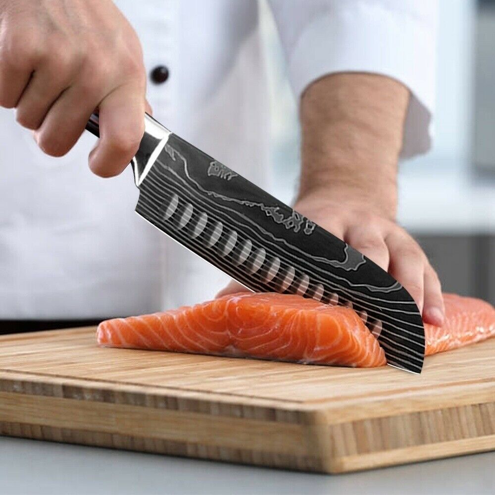 5 Piece Kitchen Knives Set Stainless Japanese Damascus Pattern Steel Chef Knife - Fresh Stock Dated January 2026