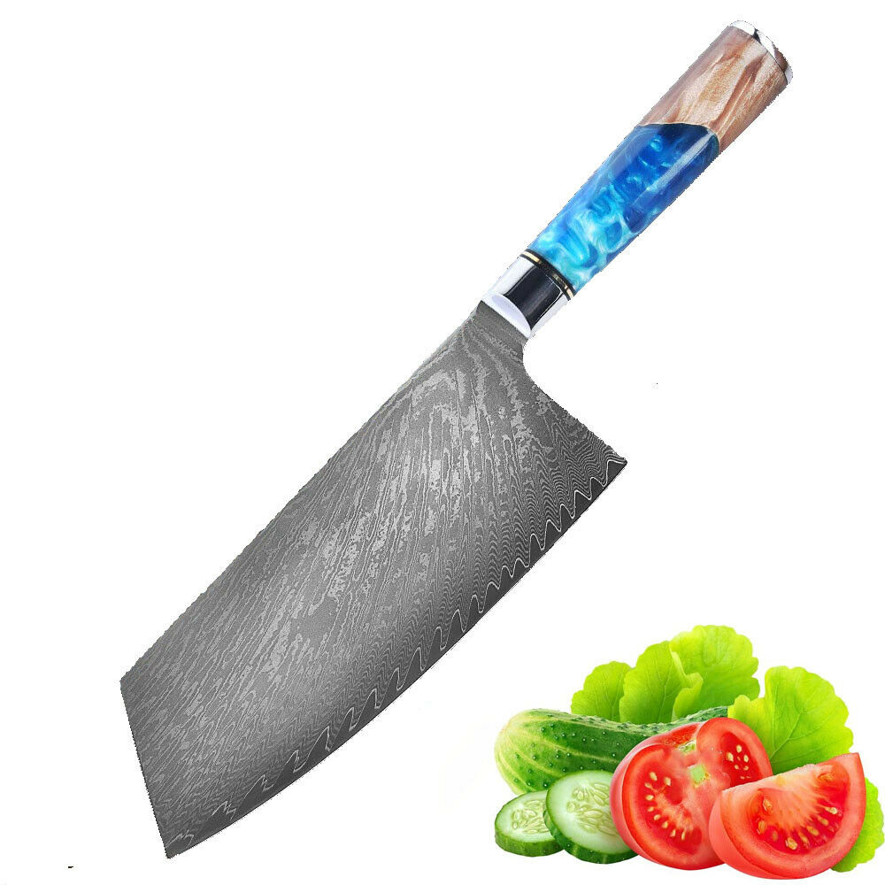 Kitchen Knives Damascus Steel VG10 Chef Knife Blue Resin Wood Hand Cooking Tool - Fresh Stock Dated January 2026