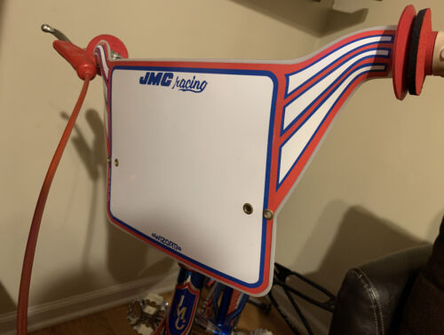 NOS Rare JMC Racing OLD SCHOOL BMX NUMBER PLATE - WHITE /RED /BLUE TRIM - Fresh Stock Dated December 2025