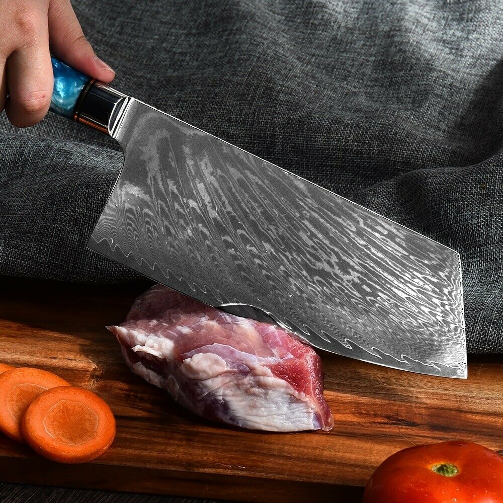 Kitchen Knives Damascus Steel VG10 Chef Knife Blue Resin Wood Hand Cooking Tool - Fresh Stock Dated January 2026