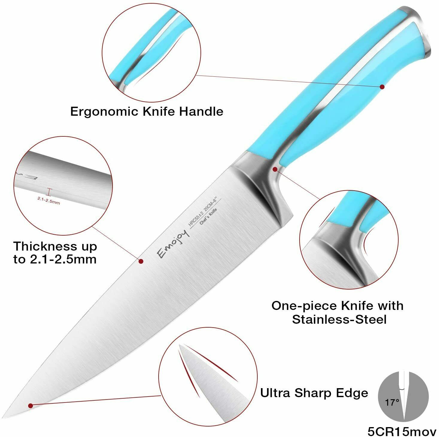 Knife Set, 15-Piece Kitchen Knife Set with Block Wooden German Stainless Steel - Fresh Stock Dated January 2026