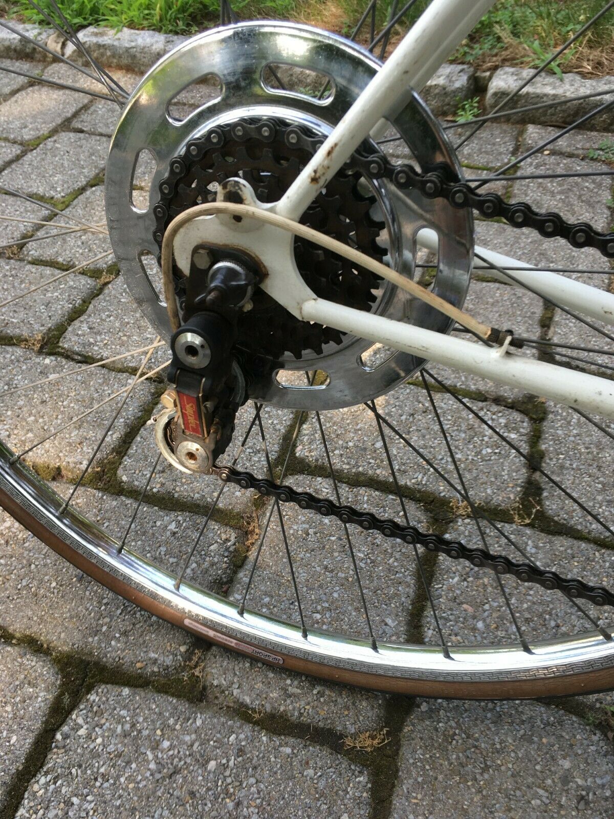 Peugeot vintage mens white France racing bike mans French road touring bicycle - Fresh Stock Dated December 2025