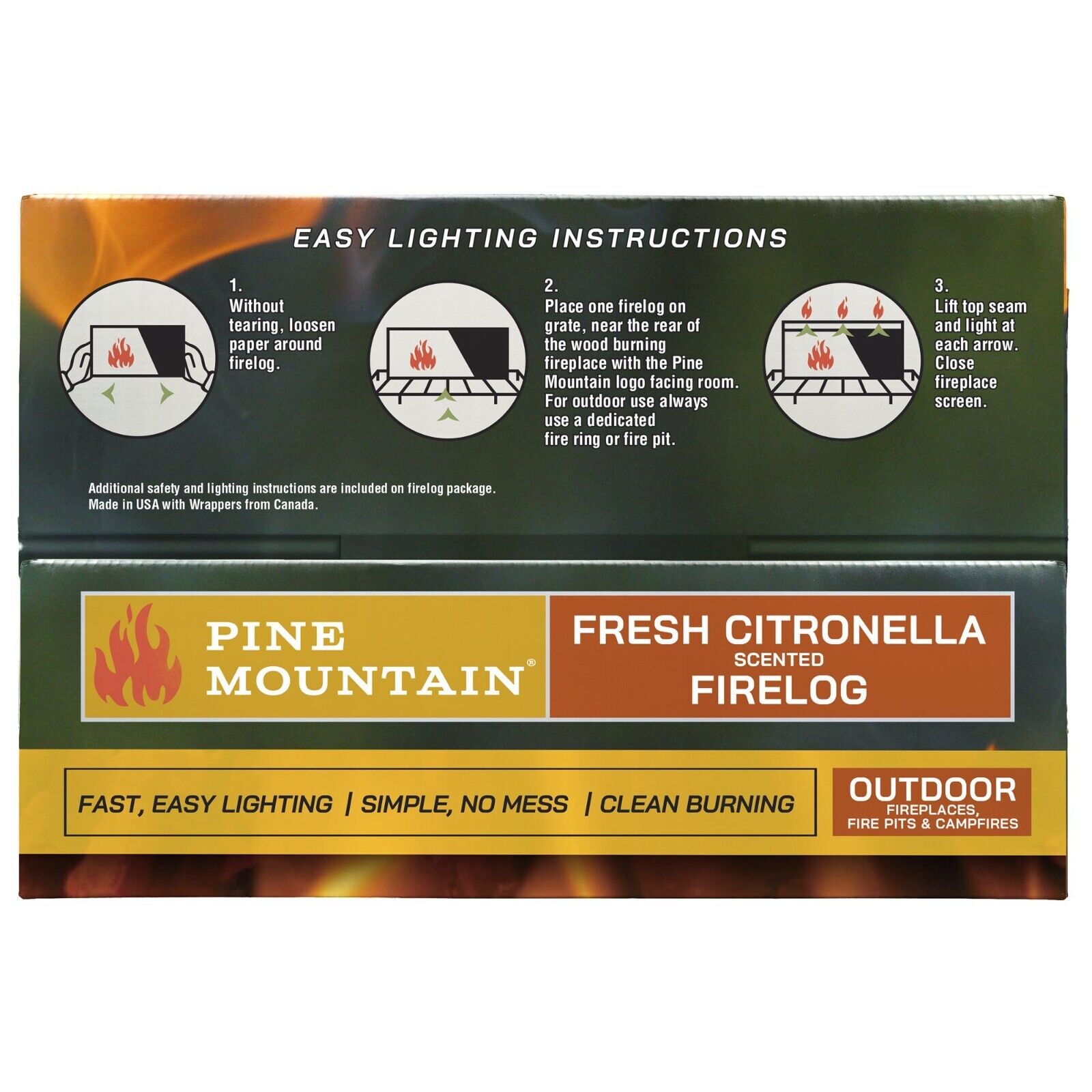 Pine Mountain Citronella Scented Fire log 4-Pack for Outdoor Campfires New Box - Fresh Stock Dated January 2026