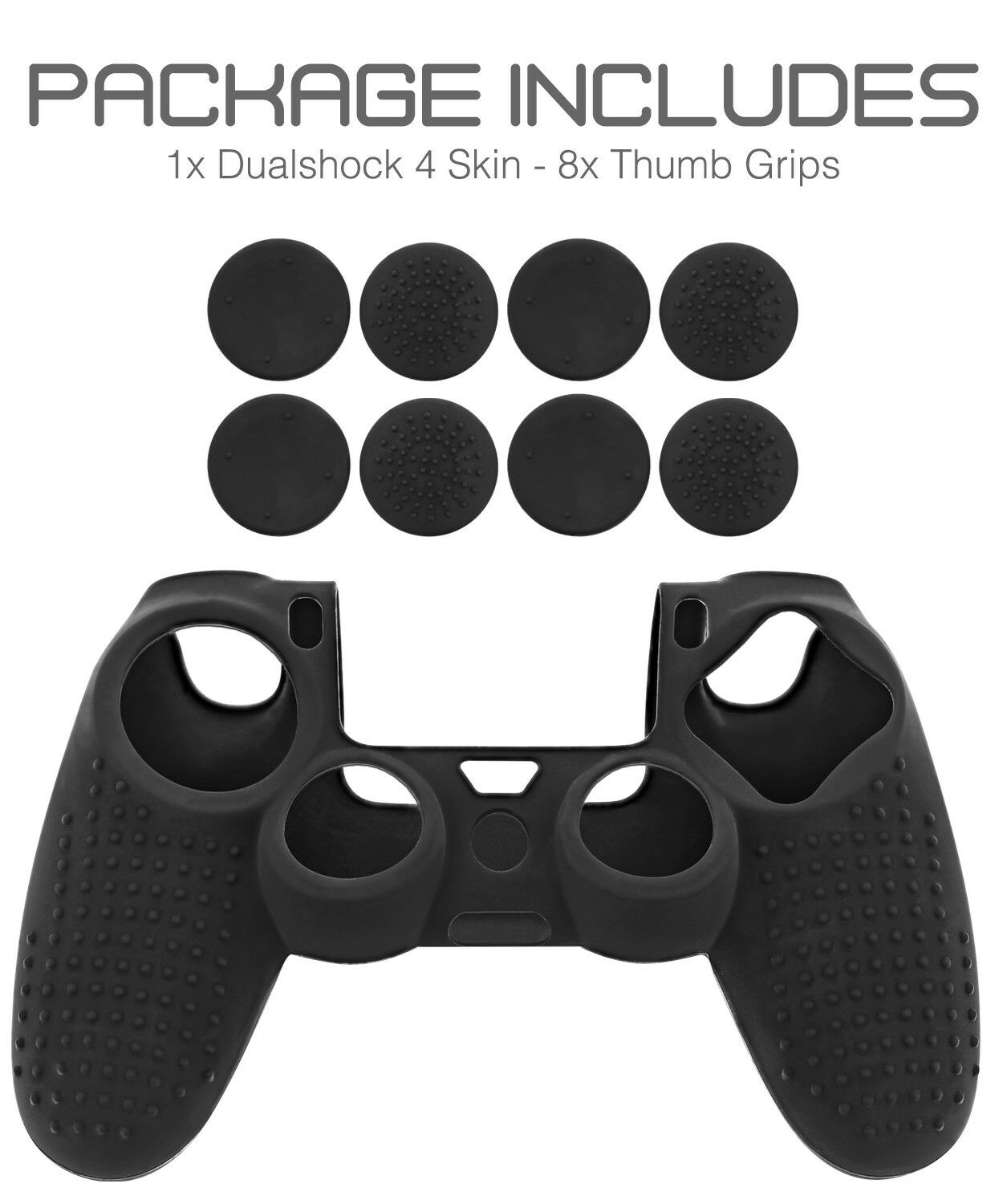 Anti-Slip Silicone Skin + 8x Thumb Stick Grip Cap for PS4 DualShock 4 Controller - Fresh Stock Dated February 2026