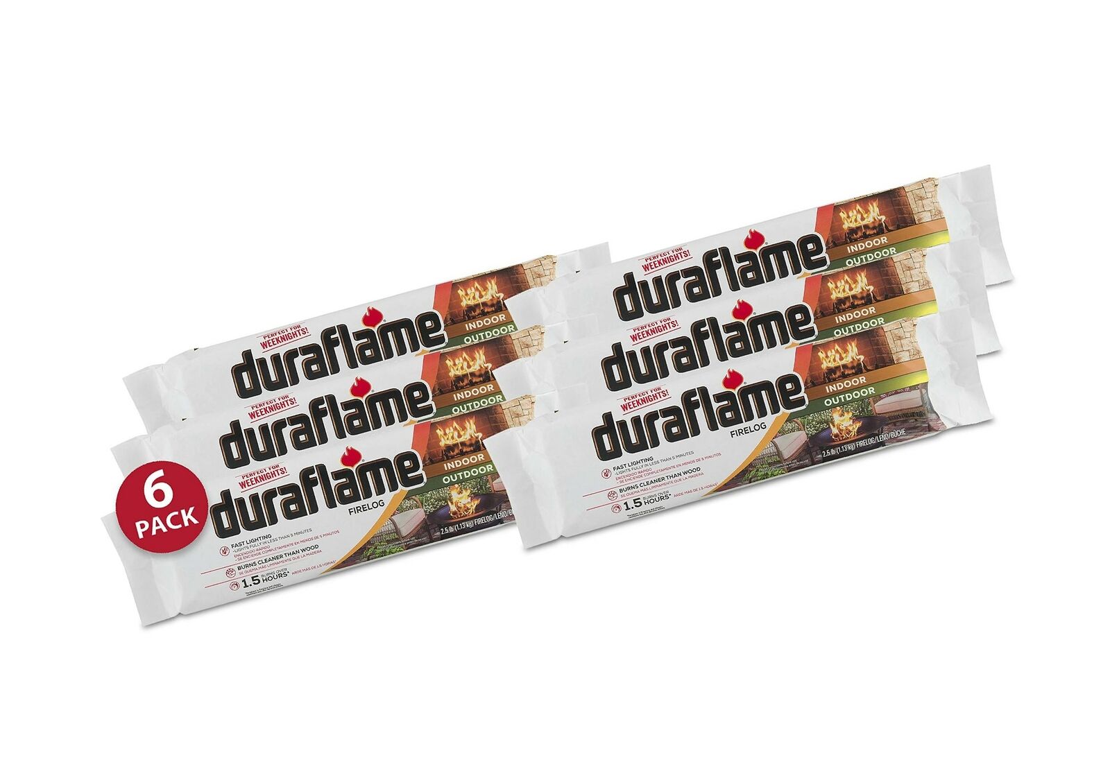 Duraflame 2.5lb 1.5-hr Firelog, 6 pack (00625) - Fresh Stock Dated January 2026