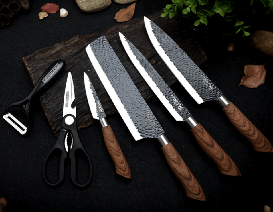 Set Stainless Steel Chef Handmade Knife of 6 pcs Kitchen Knives Scissors Peeler - Fresh Stock Dated January 2026