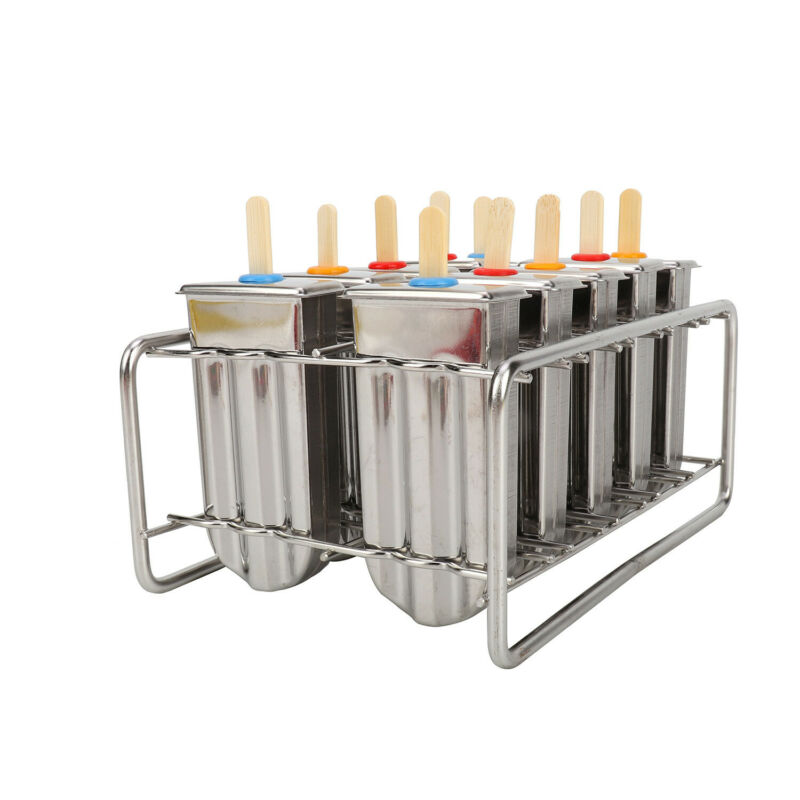 10Pcs Ice Cream Bars Pop Mold Stainless Steel Frozen Popsicle Popsicle Molds Set - Fresh Stock Dated February 2026