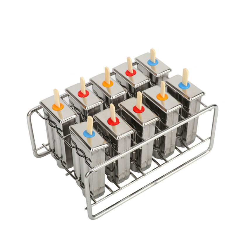 10Pcs Ice Cream Bars Pop Mold Stainless Steel Frozen Popsicle Popsicle Molds Set - Fresh Stock Dated February 2026