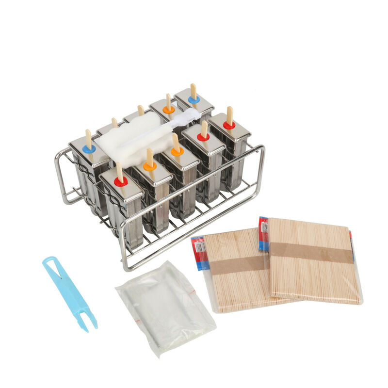 10Pcs Ice Cream Bars Pop Mold Stainless Steel Frozen Popsicle Popsicle Molds Set - Fresh Stock Dated February 2026