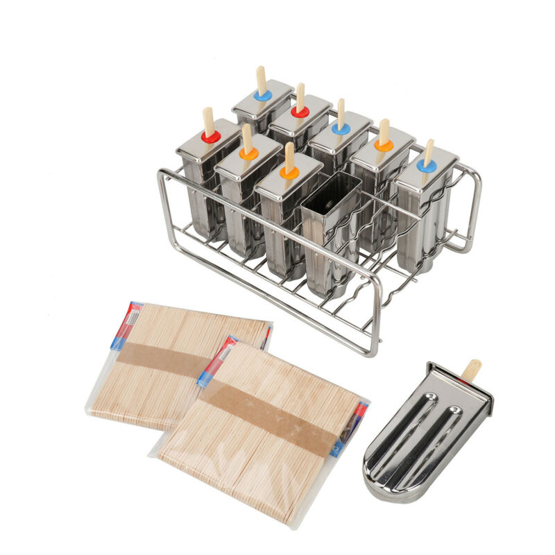 10Pcs Ice Cream Bars Pop Mold Stainless Steel Frozen Popsicle Popsicle Molds Set - Fresh Stock Dated February 2026