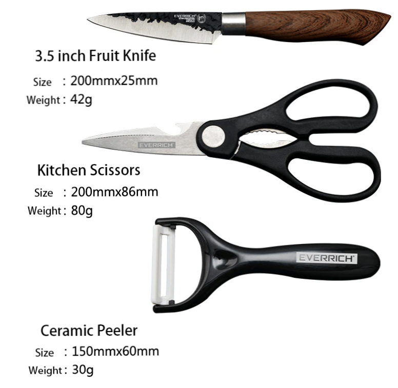 Set Stainless Steel Chef Handmade Knife of 6 pcs Kitchen Knives Scissors Peeler - Fresh Stock Dated January 2026