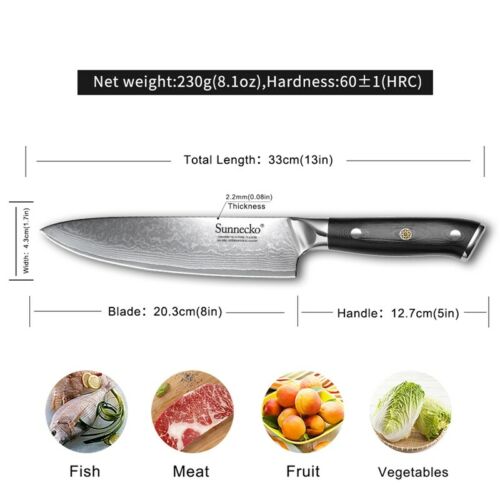 Chef Knife Pro Kitchen Knife 8 Inch Chef's Knives VG10 Damascus Steel G10 Handle - Fresh Stock Dated January 2026