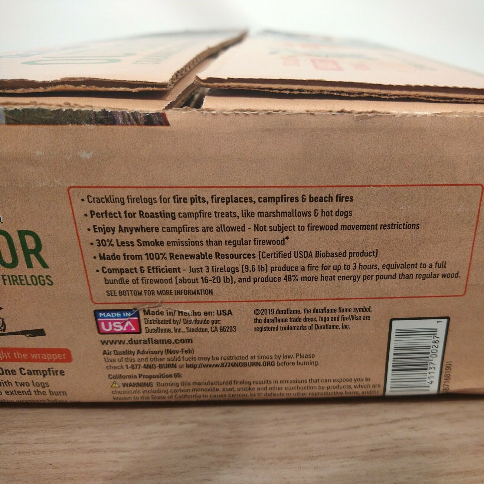 Outdoor Stackable Crackling Firelogs DuraFlame New Unopened 3 Pack of Logs - Fresh Stock Dated December 2025