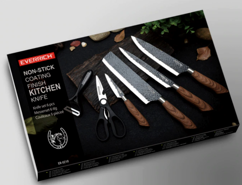 Set Stainless Steel Chef Handmade Knife of 6 pcs Kitchen Knives Scissors Peeler - Fresh Stock Dated January 2026