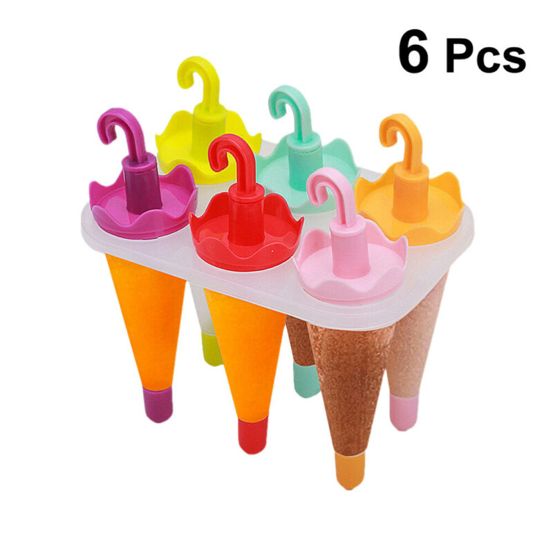 6PCS Umbrella Shape Ice Mold Maker Ice Cream Popsicle Mold Tray Reusable Plastic - Fresh Stock Dated February 2026