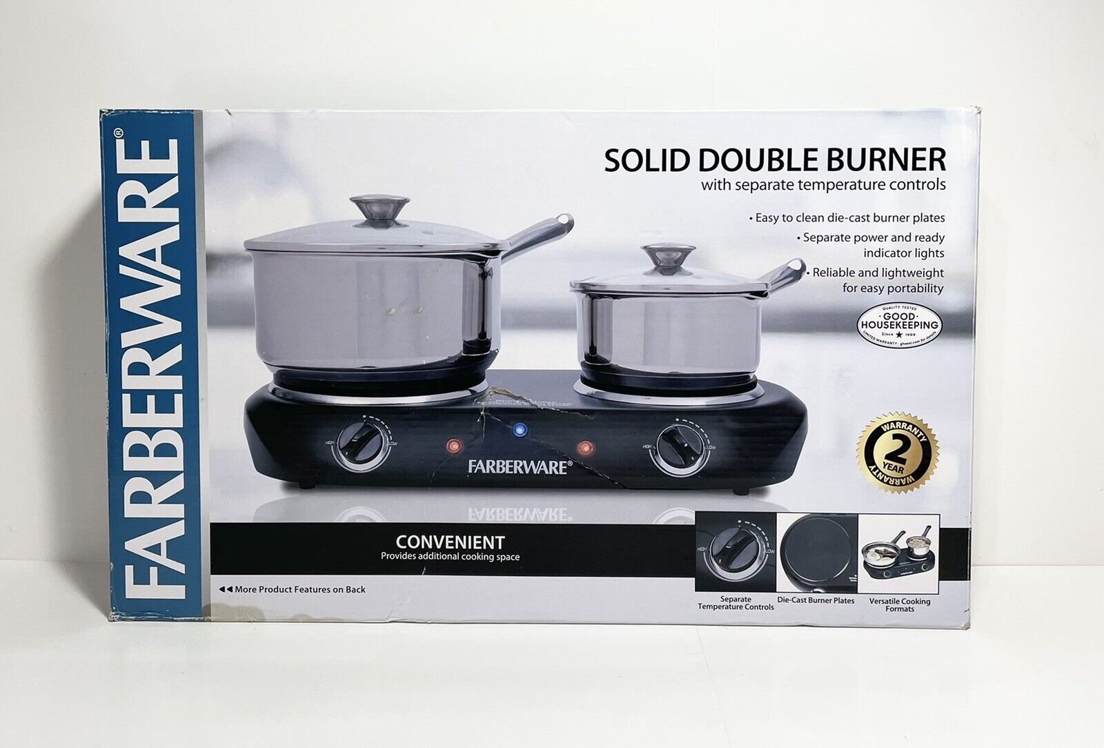 FARBERWARE 1500w Double Burner Black Electric Cooktop 2 Temp Controls Hp202-D11 - Fresh Stock Dated February 2026
