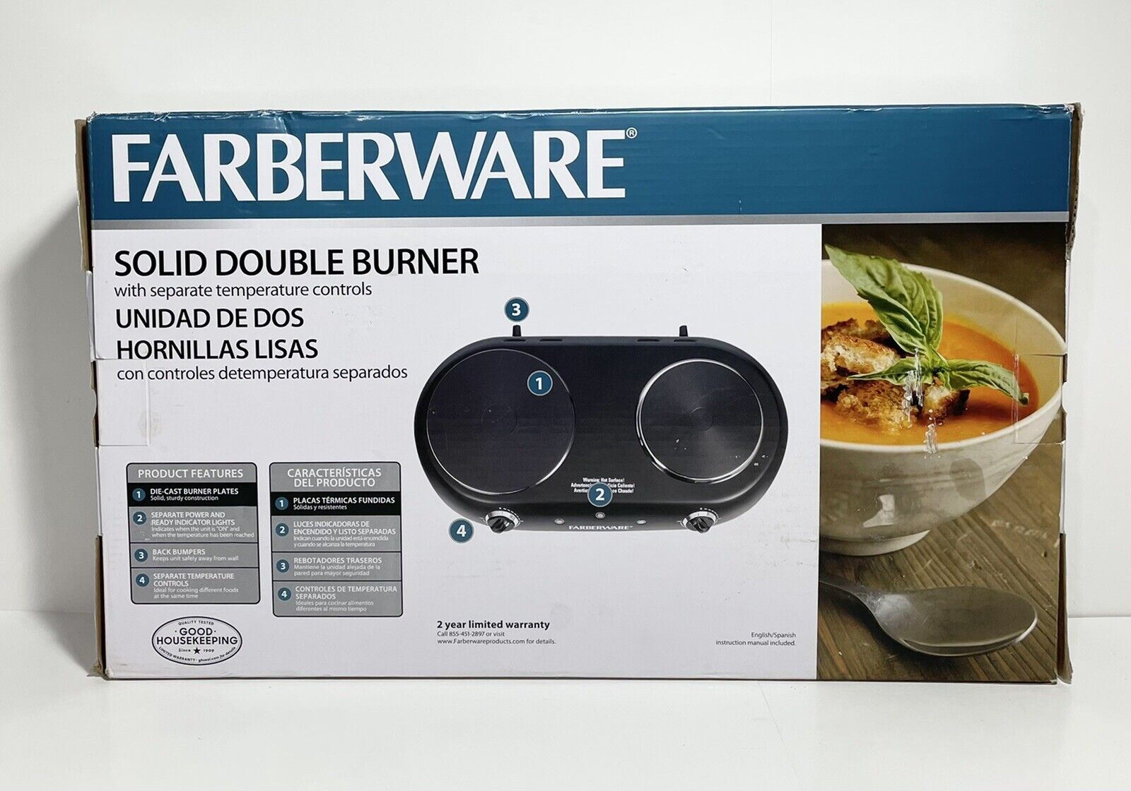 FARBERWARE 1500w Double Burner Black Electric Cooktop 2 Temp Controls Hp202-D11 - Fresh Stock Dated February 2026