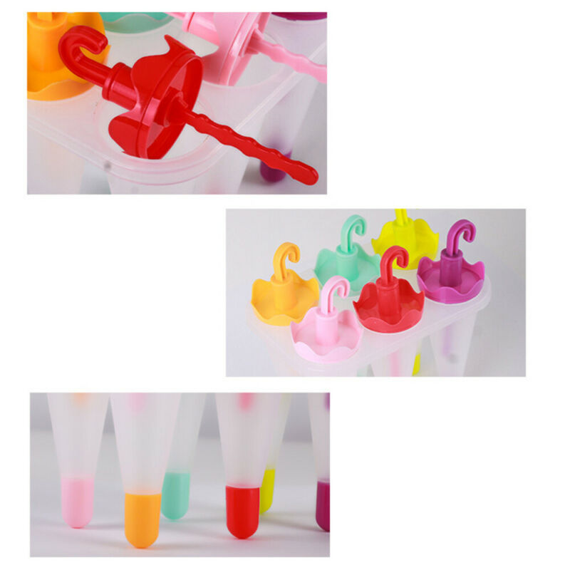 6PCS Umbrella Shape Ice Mold Maker Ice Cream Popsicle Mold Tray Reusable Plastic - Fresh Stock Dated February 2026