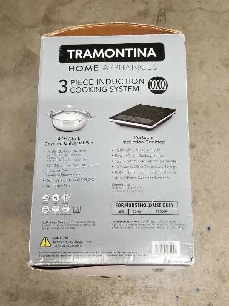 Tramontina 3 Piece Portable Induction Cooking System w/ 4qt Covered Pan 1500W - Fresh Stock Dated February 2026