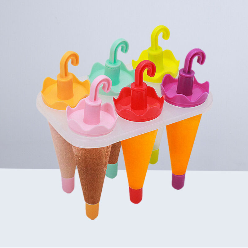 6PCS Umbrella Shape Ice Mold Maker Ice Cream Popsicle Mold Tray Reusable Plastic - Fresh Stock Dated February 2026