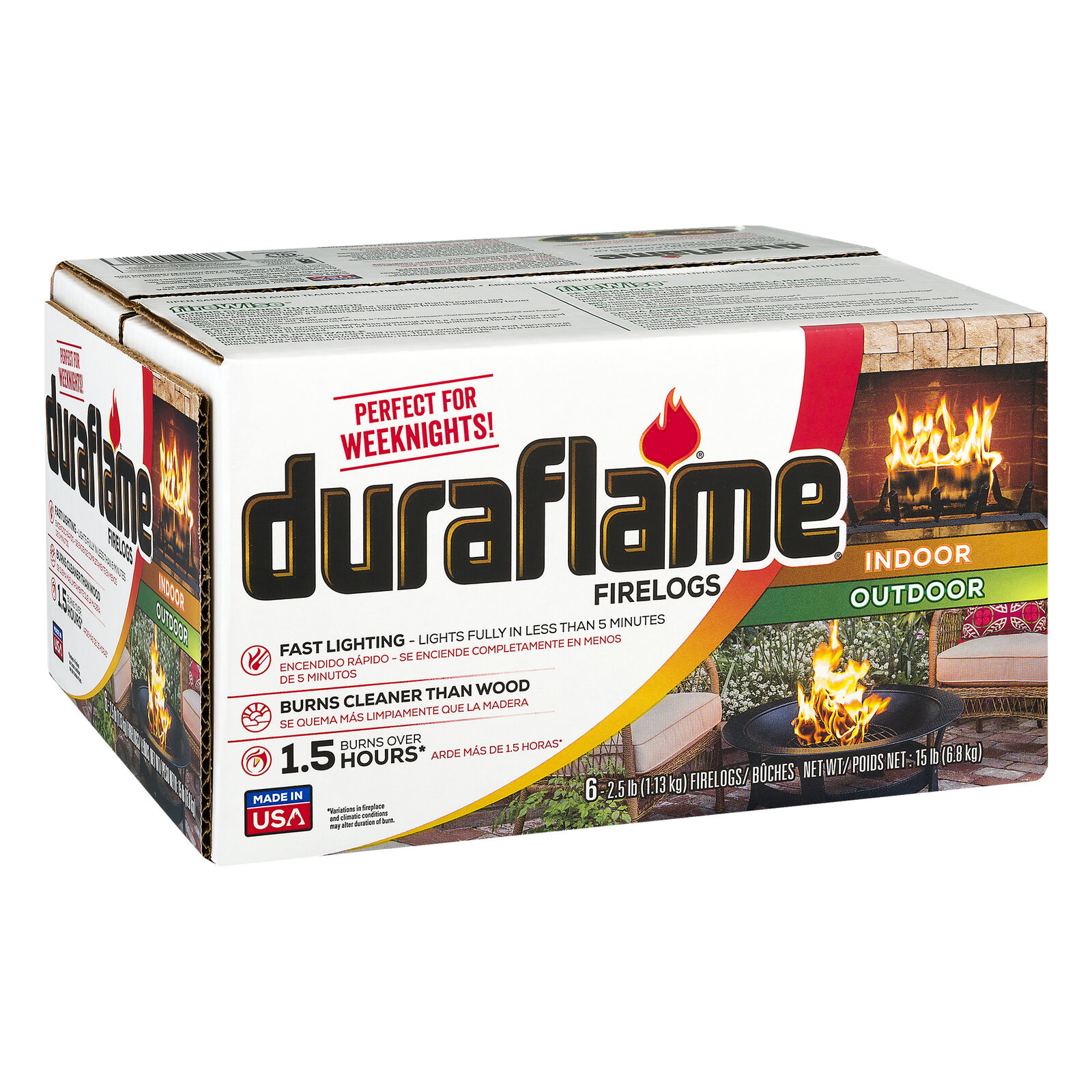 Duraflame 2.5lb Indoor and Outdoor Firelogs, 6-pk Case - Burn for 1.5 hours - Fresh Stock Dated January 2026