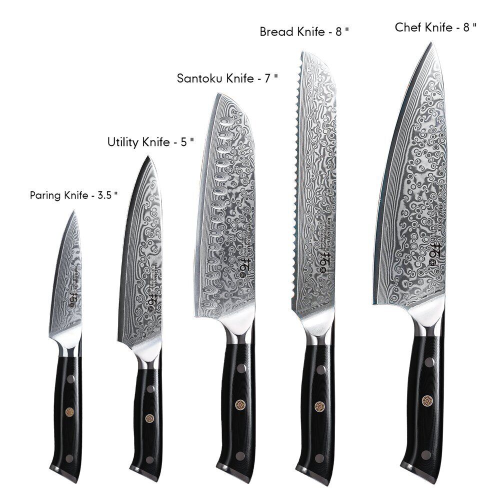5Pcs TURWHO Paring Santoku Chef Knife Japanese VG10 Damascus Steel Kitchen Knife - Fresh Stock Dated January 2026