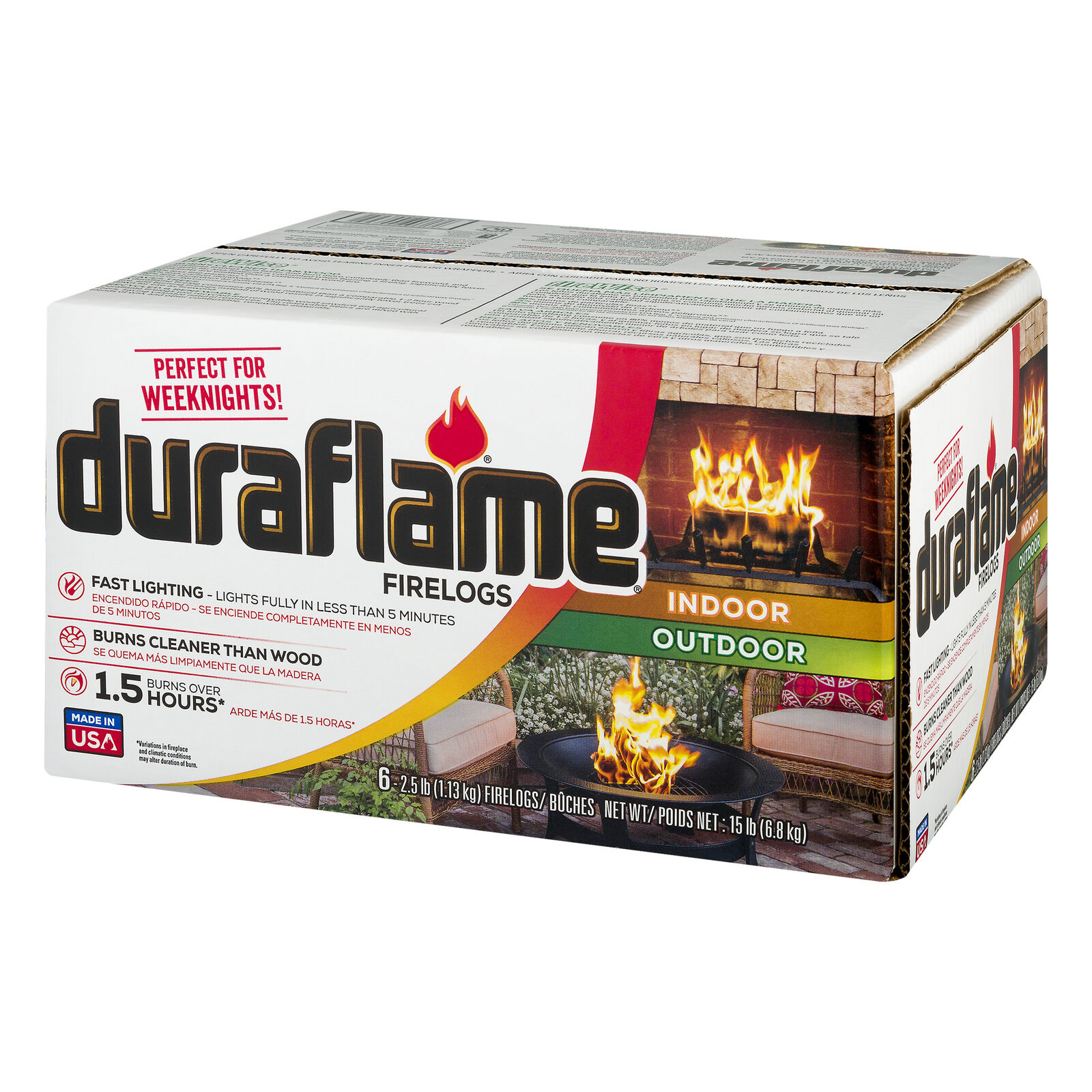 Duraflame 2.5lb Indoor and Outdoor Firelogs, 6-pk Case - Burn for 1.5 hours - Fresh Stock Dated January 2026