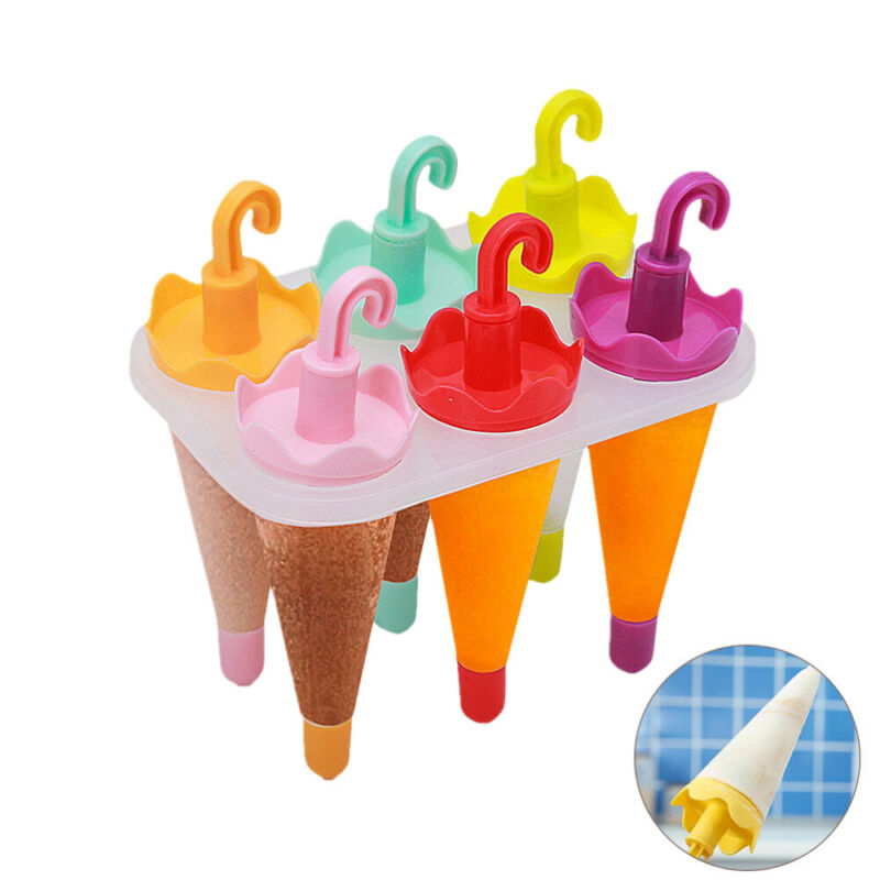 6PCS Umbrella Shape Ice Mold Maker Ice Cream Popsicle Mold Tray Reusable Plastic - Fresh Stock Dated February 2026