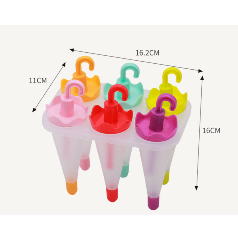 6PCS Umbrella Shape Ice Mold Maker Ice Cream Popsicle Mold Tray Reusable Plastic - Fresh Stock Dated February 2026