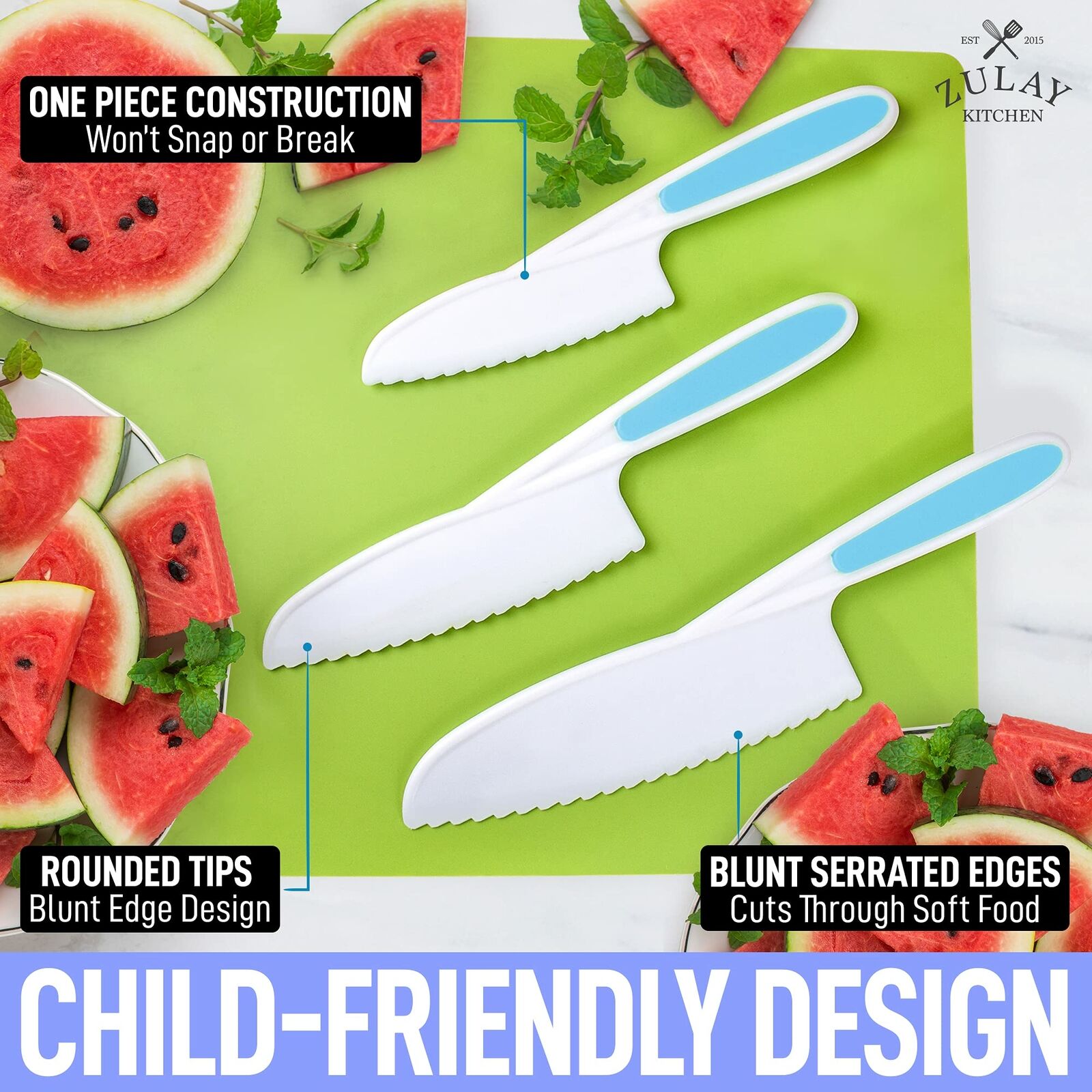 3 Piece Kids Knife Set Safe Fun Cooking Cutting Fruits, Veggies, Sandwiches Cake - Fresh Stock Dated February 2026