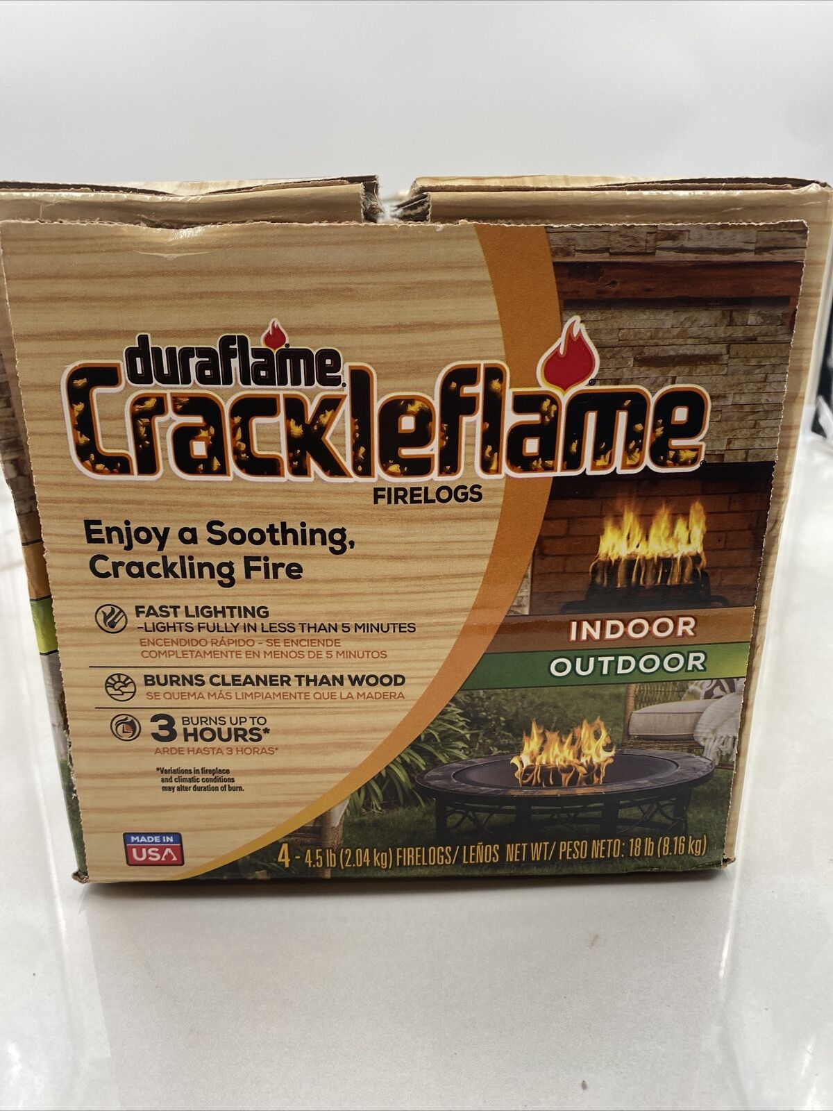 Duraflame Fire Logs Indoor Outdoor Crackling Wood Fire 4.5 lb 3 Hour Burn 8 Pack - Fresh Stock Dated December 2025