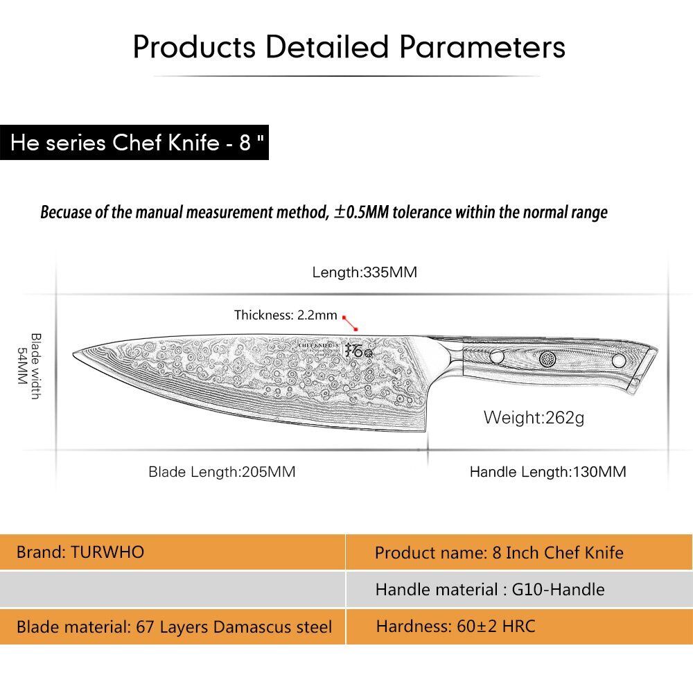 5Pcs TURWHO Paring Santoku Chef Knife Japanese VG10 Damascus Steel Kitchen Knife - Fresh Stock Dated January 2026