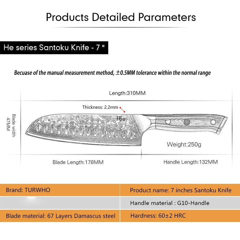 5Pcs TURWHO Paring Santoku Chef Knife Japanese VG10 Damascus Steel Kitchen Knife - Fresh Stock Dated January 2026