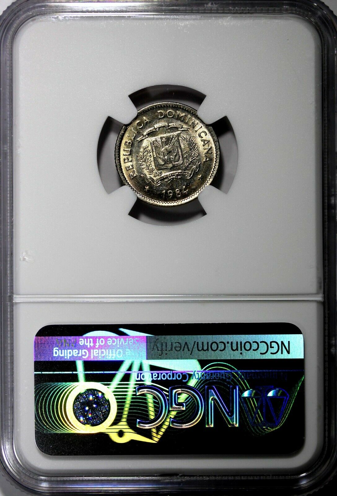 Dominican Republic Duarte 1984 MO 10 Centavos NGC MS65 Human Rights KM# 60 (49) - Fresh Stock Dated December 2025