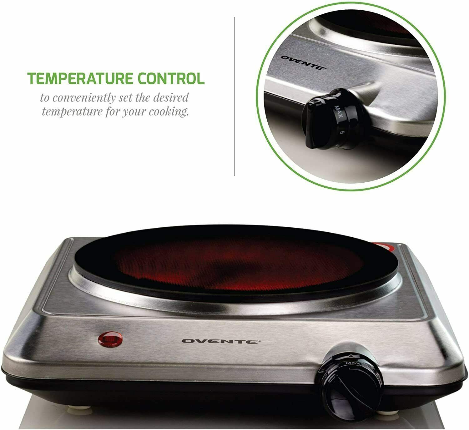 Ovente Electric Glass Infrared Countertop Single Cooking Burner 7.5 Inch BGI201S - Fresh Stock Dated February 2026