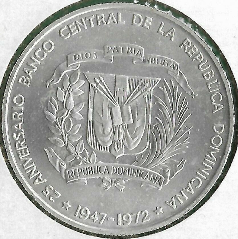 Dominican Republik 1972 1 Pesso 25th Anniversary of the Central Bank.Silver.UNC - Fresh Stock Dated December 2025