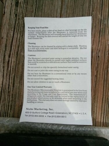 Vintage Heatwave Microwavable Hotplate U.S.A Made Niche Marketing 8