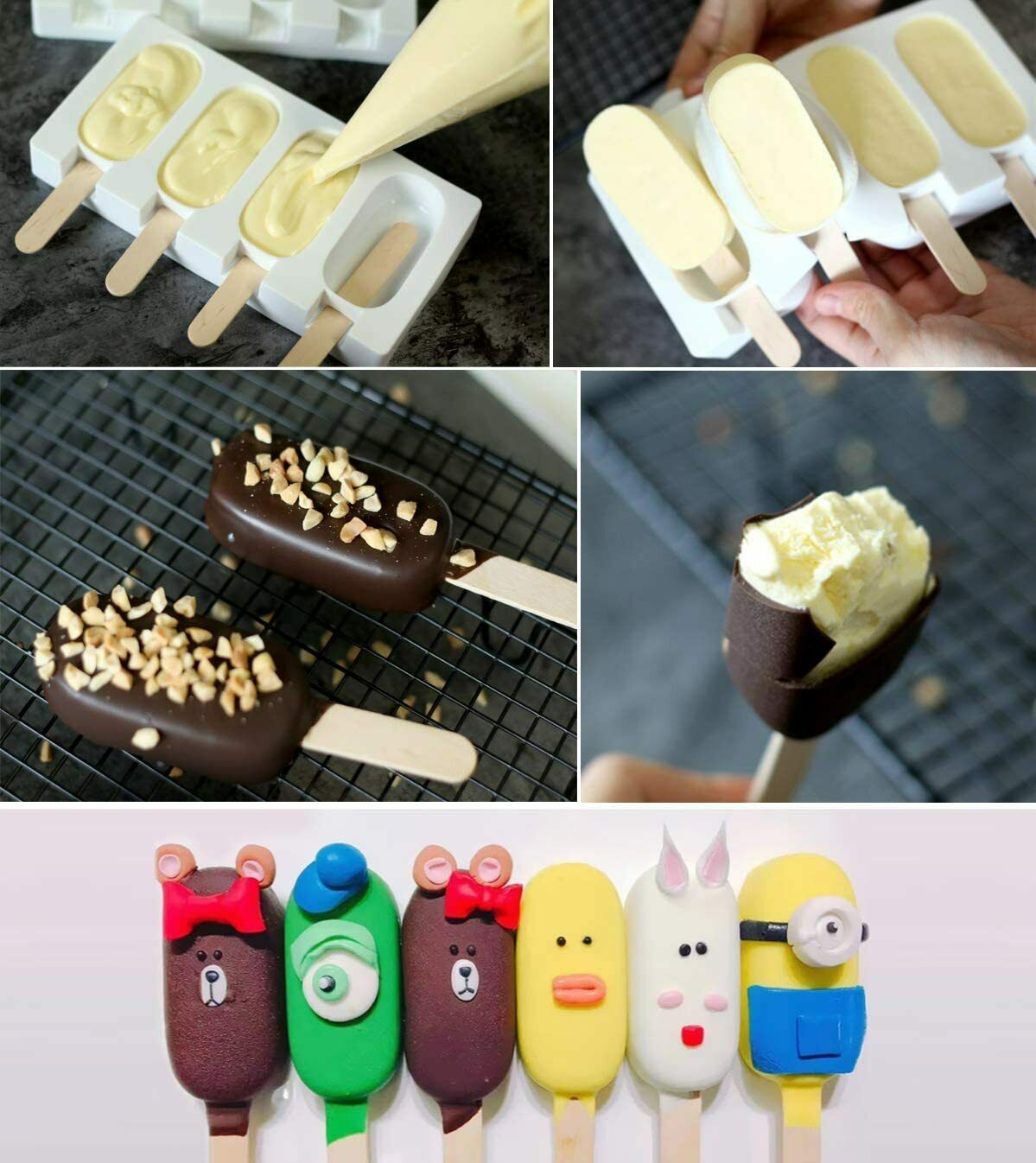 4/8 Cavities Silicone Popsicle Molds Ice Pop Molds Maker With Wooden Sticks DIY - Fresh Stock Dated February 2026