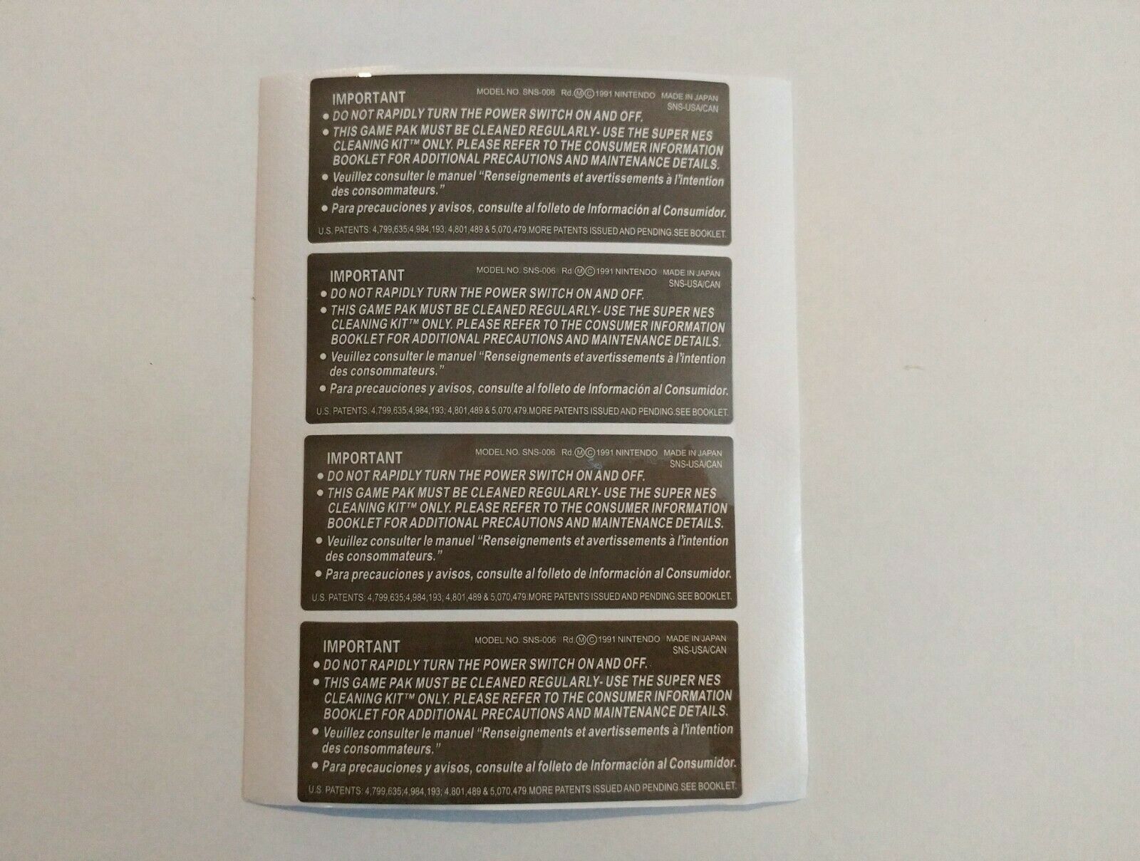 SNES Back of Cart Labels Replacement Label Glossy Sticker Decal - Fresh Stock Dated February 2026