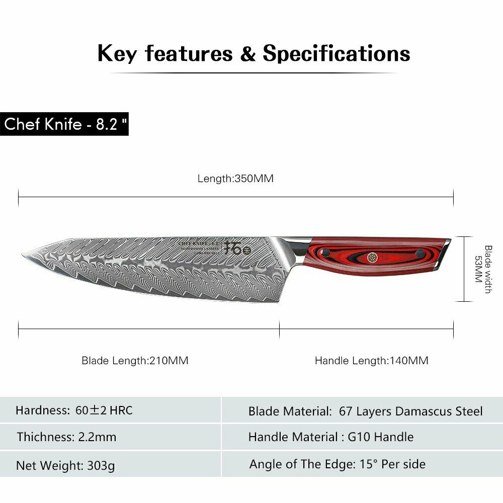 TURWHO 8.2inch Chef Knife 67-Layer Japanese VG10 Damascus Steel Kitchen Knives - Fresh Stock Dated February 2026