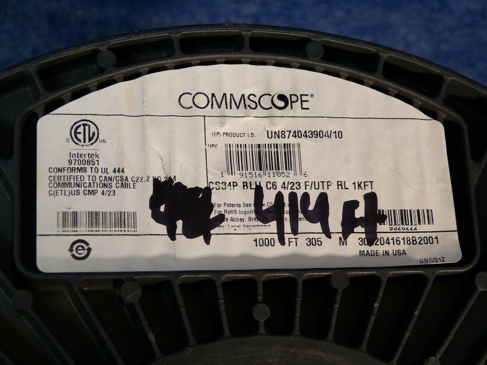 Commscope CS34P BLU C6 4/23 U/UTP CPK 400 Feet Cable Spool - Fresh Stock Dated December 2025