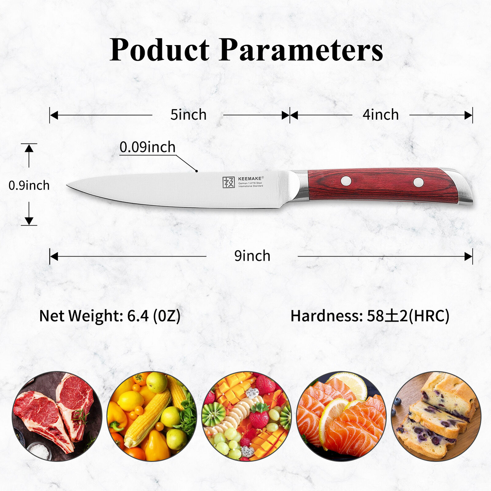 5 inch Utility Knife German stainless steel Kitchen Chef's Cutlery Steak Slicing - Fresh Stock Dated February 2026