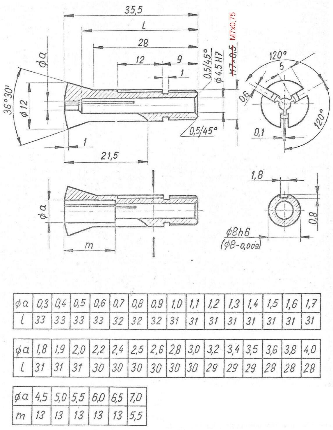 8mm Watchmakers Lathe Collet     *** thread M7 x 0,75 *** - Fresh Stock Dated December 2025