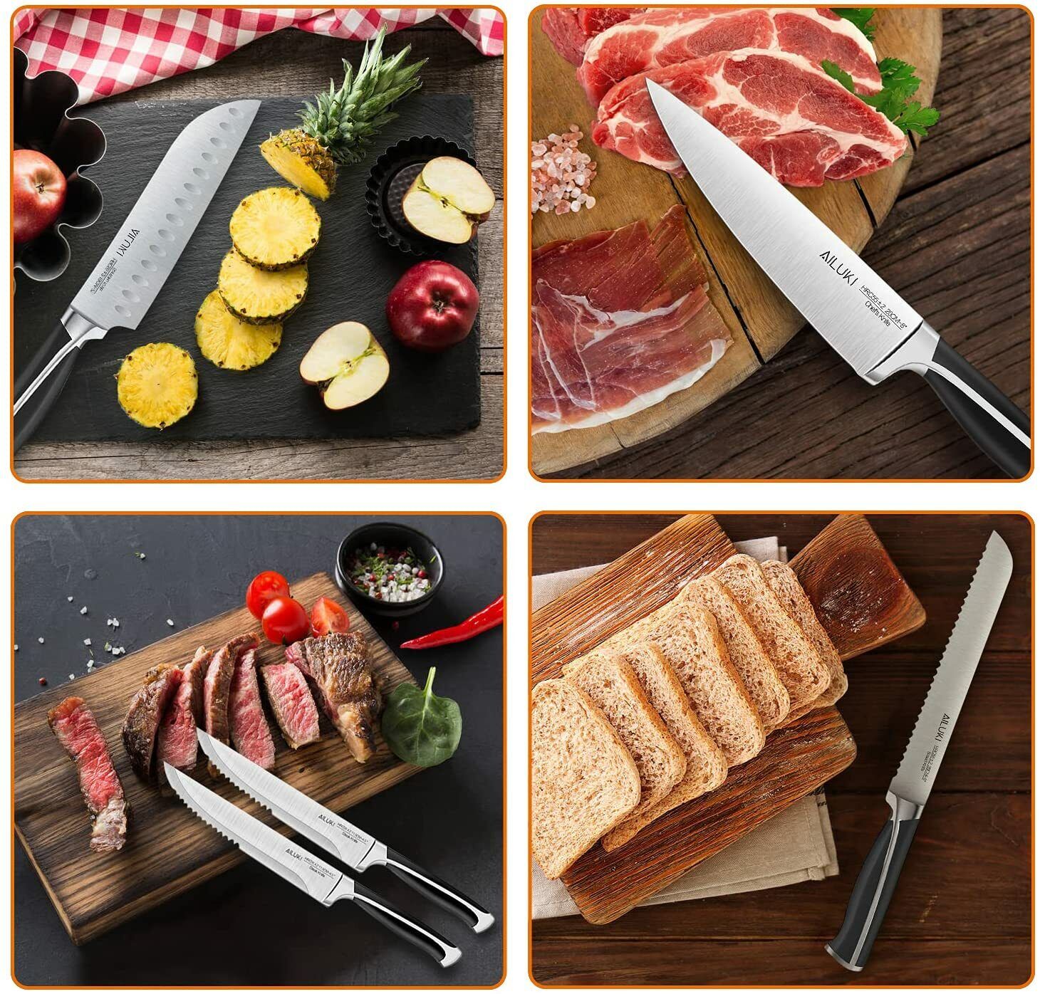 Knife Set, 19-Piece Kitchen Knife Set with Block Wooden German Stainless Steel - Fresh Stock Dated February 2026