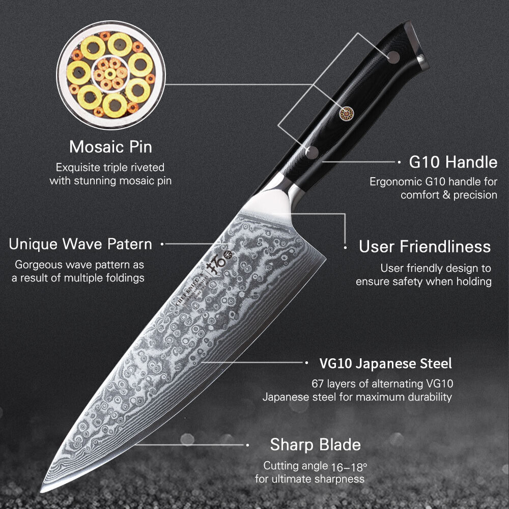 TURWHO 8inch Chef Knife 67-Layer Japanese VG10 Damascus Steel Kitchen Knives - Fresh Stock Dated February 2026